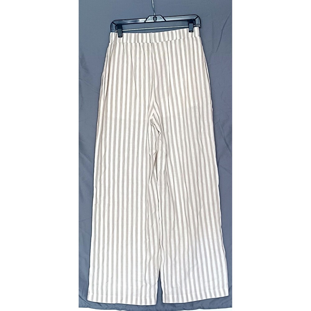 May Design Women’s M Khaki/Cream Striped WideLeg Pull‑On Pants Pockets Lined NWT - Picture 3 of 13